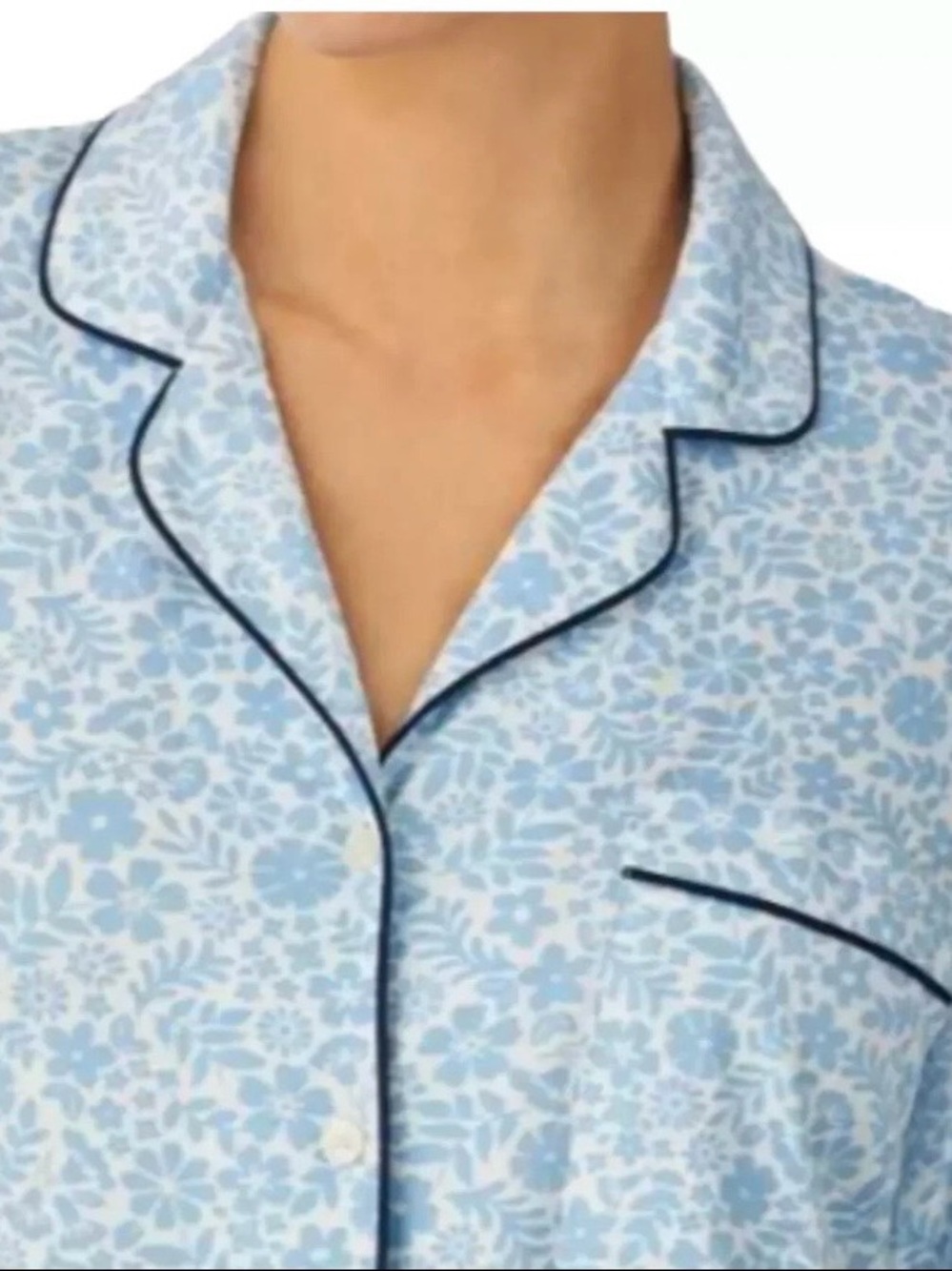 kate spade Light Blue Floral Pajama Set with Navy Trim